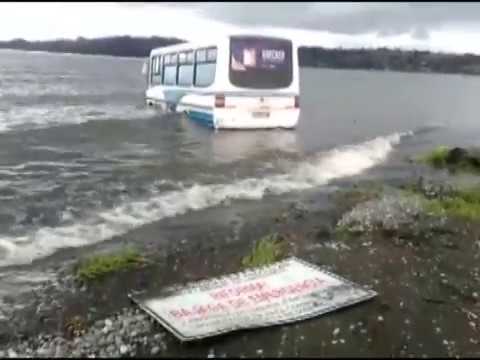 Bus cae al lago Llanquihue en Frutillar