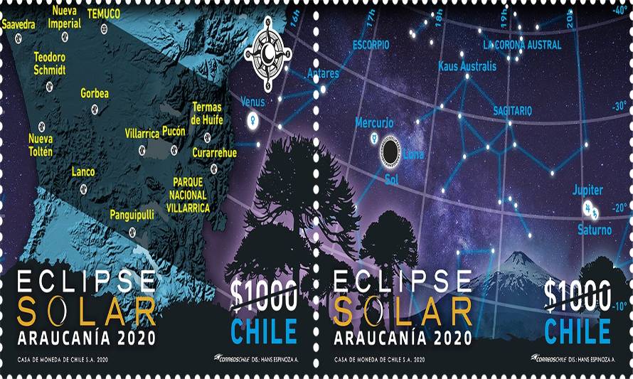 Correoschile conmemora eclipse de la Araucanía con lanzamiento de sello postal