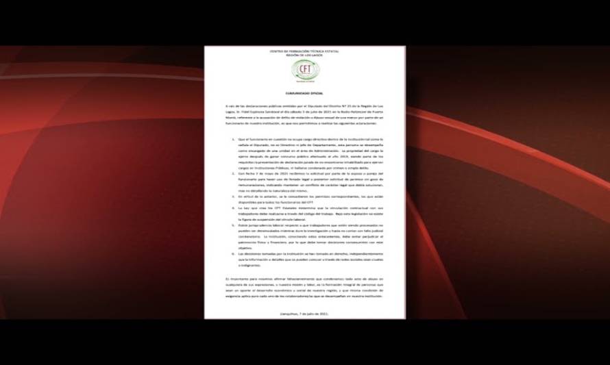 CFT Regional de Llanquihue respondió a emplazamiento de diputado Espinoza